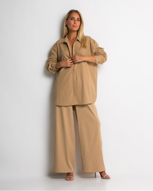 Σετ πουκάμισο & παντελόνι με στρας μπεζ