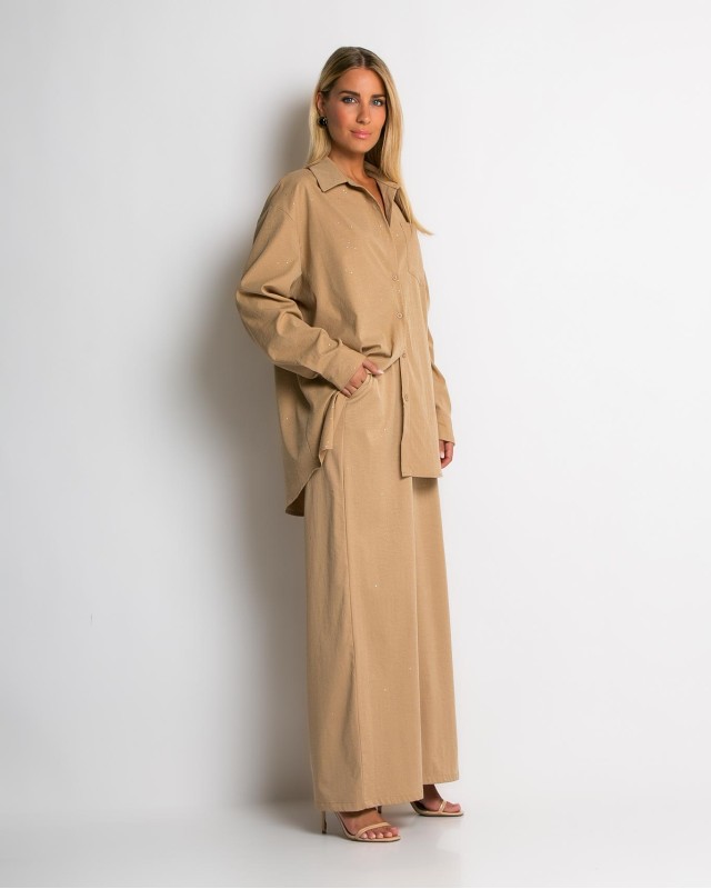 Σετ πουκάμισο & παντελόνι με στρας μπεζ