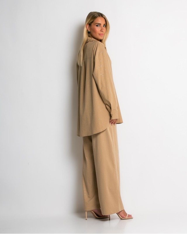 Σετ πουκάμισο & παντελόνι με στρας μπεζ