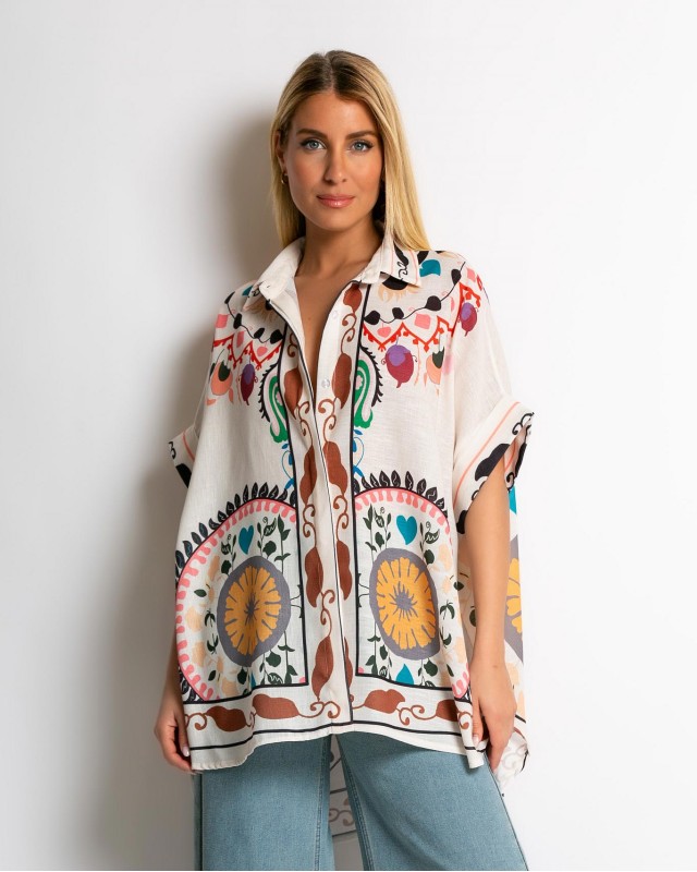 Πουκάμισο oversized με print λαχούρια Πουκάμισο oversized με print λαχούρια