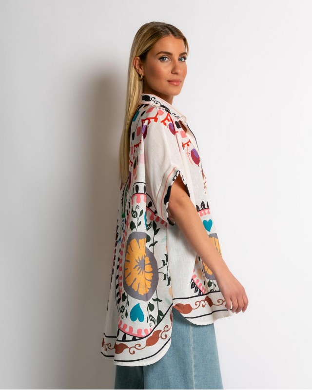 Πουκάμισο oversized με print λαχούρια Πουκάμισο oversized με print λαχούρια