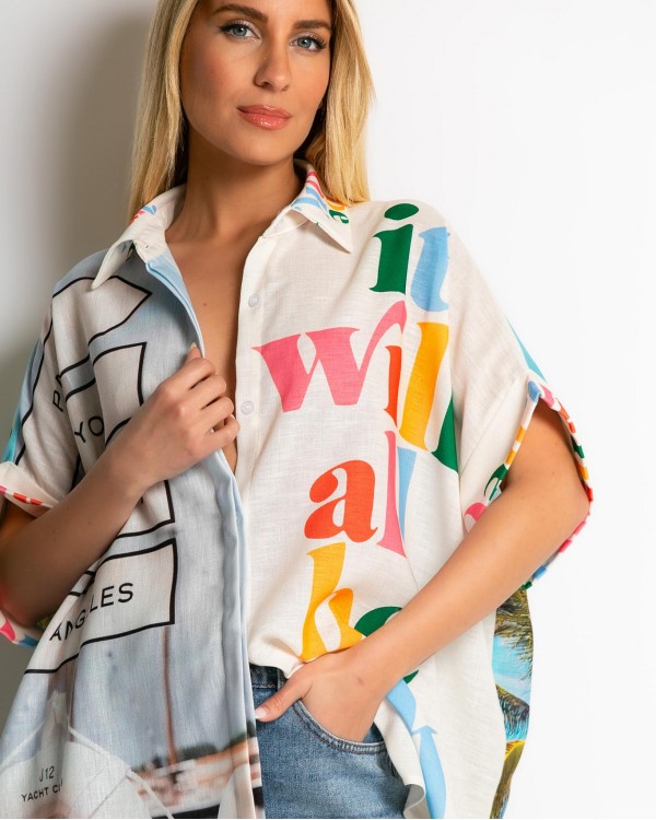 Πουκάμισο oversized με print Good Vibes
