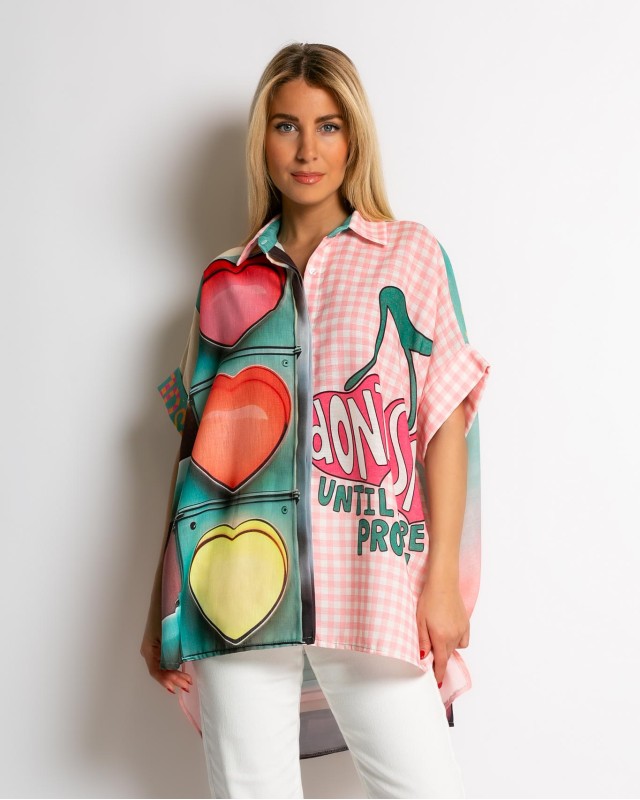 Πουκάμισο oversized με print Don't Stop Πουκάμισο oversized με print Don't Stop
