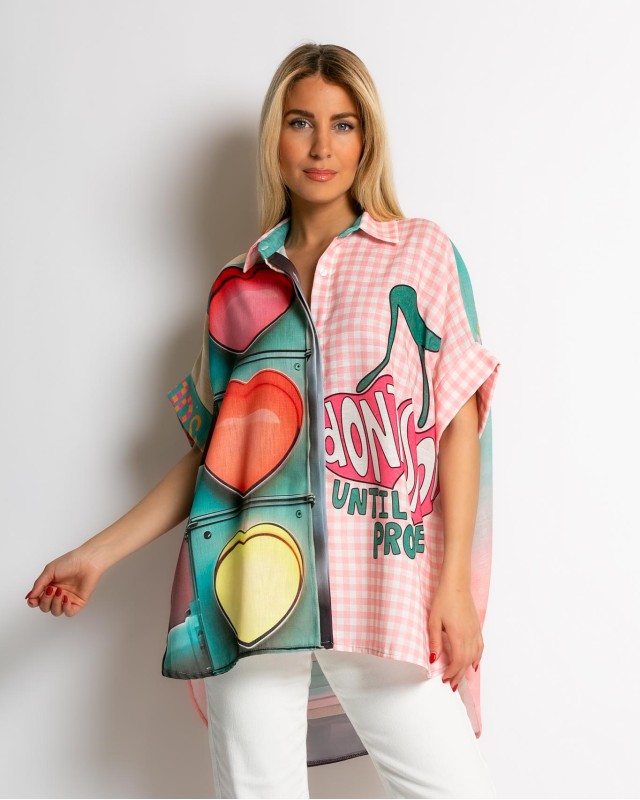 Πουκάμισο oversized με print Don't Stop Πουκάμισο oversized με print Don't Stop