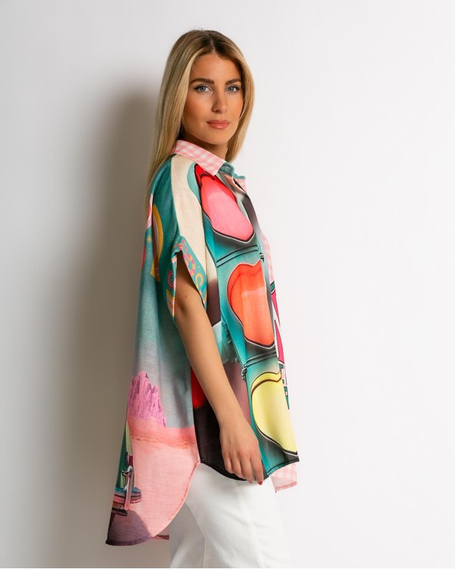 Πουκάμισο oversized με print Don't Stop Πουκάμισο oversized με print Don't Stop