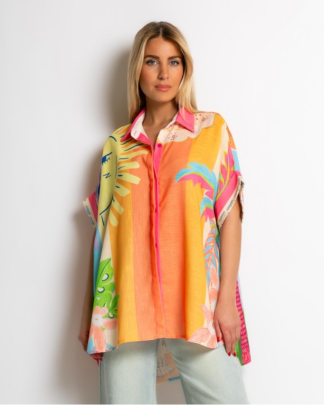 Πουκάμισο oversized με print φοίνικας Πουκάμισο oversized με print φοίνικας