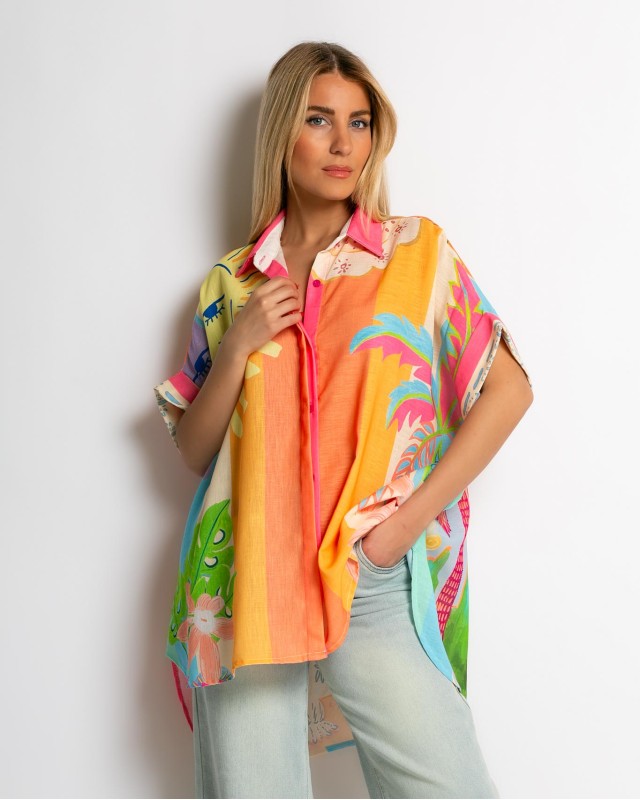 Πουκάμισο oversized με print φοίνικας Πουκάμισο oversized με print φοίνικας