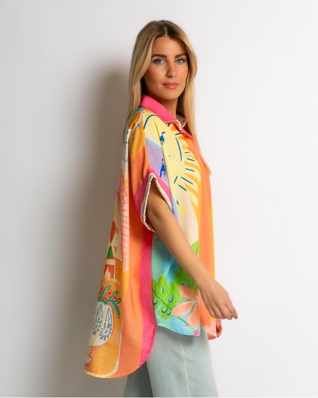 Πουκάμισο oversized με print φοίνικας Πουκάμισο oversized με print φοίνικας