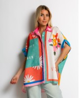 Πουκάμισο oversized με print summer vibes Πουκάμισο oversized με print summer vibes