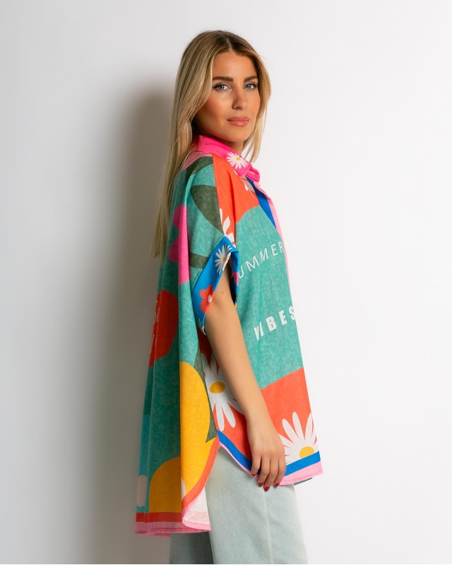 Πουκάμισο oversized με print summer vibes Πουκάμισο oversized με print summer vibes