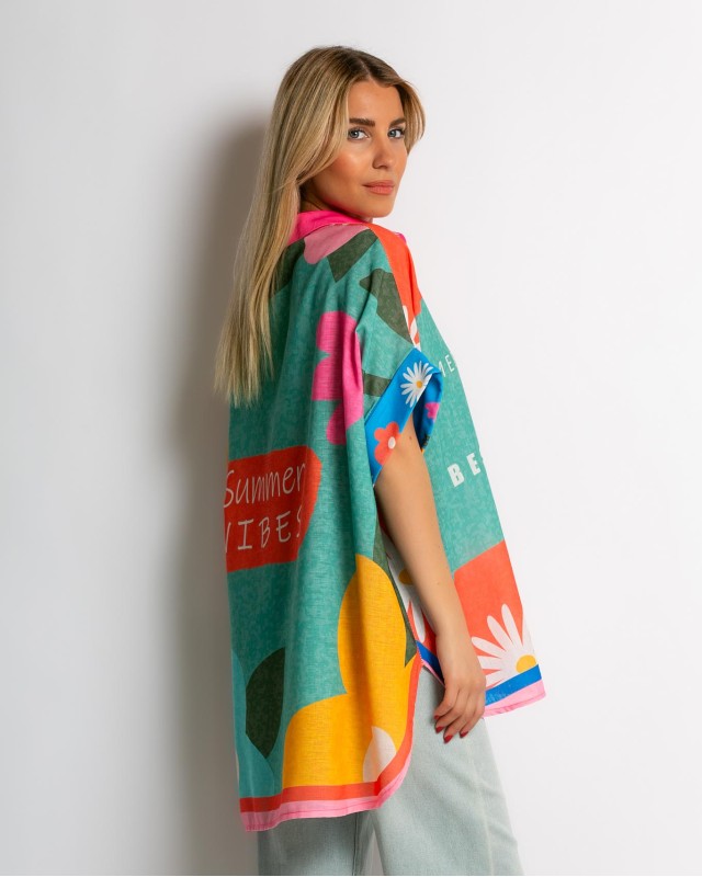 Πουκάμισο oversized με print summer vibes Πουκάμισο oversized με print summer vibes