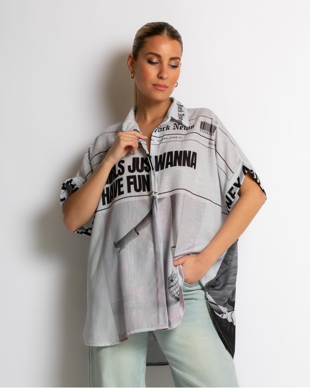 Πουκάμισο oversized με print ''Girls'' Πουκάμισο oversized με print ''Girls''