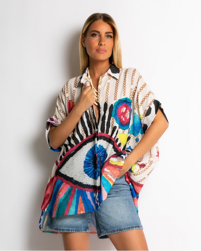 Πουκάμισο oversized με print Colorful Eye