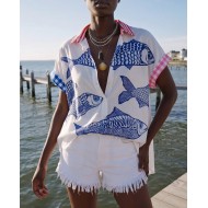 Πουκάμισο oversized με print sardines