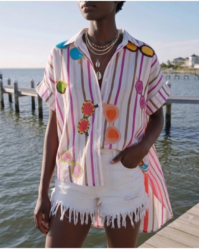 Πουκάμισο oversized με print colourful sunglasses