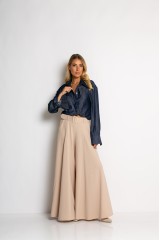 Πουκάμισο cropped με μακρύ μανίκι μπλε σκούρο