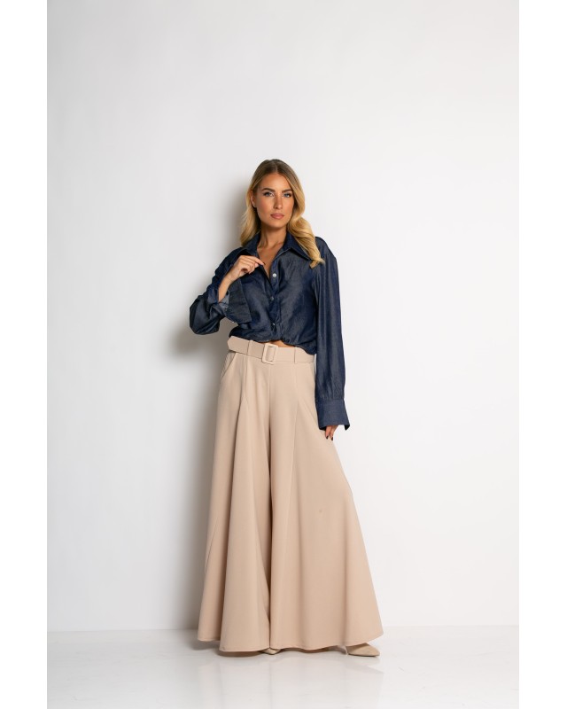 Πουκάμισο cropped με μακρύ μανίκι μπλε σκούρο