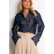 Πουκάμισο cropped με μακρύ μανίκι μπλε σκούρο