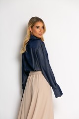 Πουκάμισο cropped με μακρύ μανίκι μπλε σκούρο