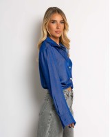 Πουκάμισο cropped με μακρύ μανίκι μπλε