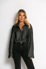 Πουκάμισο cropped με μακρύ μανίκι ανθρακί