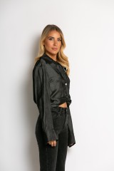 Πουκάμισο cropped με μακρύ μανίκι ανθρακί