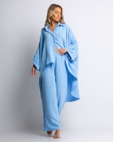 Σετ ασύμμετρη πουκαμίσα και παντελόνα baby blue Σετ ασύμμετρη πουκαμίσα και παντελόνα baby blue