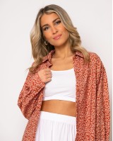Πουκάμισο μακρυμάνικο oversized με άνοιγμα στο πλάι Κεραμιδί κλαριά Πουκάμισο μακρυμάνικο oversized με άνοιγμα στο πλάι Κεραμιδί κλαριά