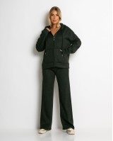 Σετ ζακέτα με κουκούλα με χνούδι & φόρμα μαύρο