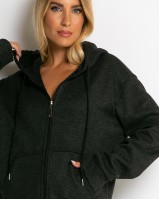 Σετ ζακέτα με κουκούλα με χνούδι & φόρμα μαύρο