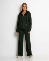 Σετ ζακέτα με κουκούλα με χνούδι & φόρμα μαύρο