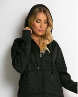 Σετ ζακέτα με κουκούλα με χνούδι & φόρμα μαύρο