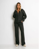 Σετ ζακέτα με κουκούλα με χνούδι & φόρμα ανθρακί