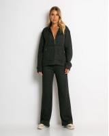 Σετ ζακέτα με κουκούλα με χνούδι & φόρμα ανθρακί