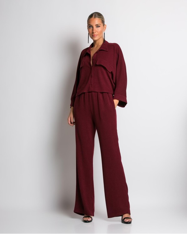 Σετ πουκάμισο crop και παντελόνι με λάστιχο στη μέση γκρι