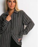 Πουκάμισο ριγέ με μπροστινή τσεπη ανθρακί