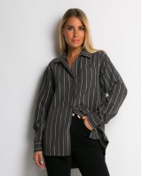 Πουκάμισο ριγέ με μπροστινή τσεπη ανθρακί