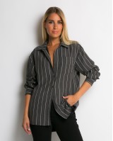 Πουκάμισο ριγέ με μπροστινή τσεπη ανθρακί