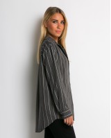 Πουκάμισο ριγέ με μπροστινή τσεπη ανθρακί