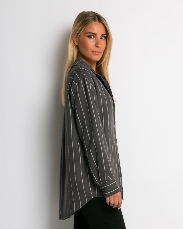 Πουκάμισο ριγέ με μπροστινή τσεπη ανθρακί