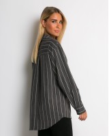 Πουκάμισο ριγέ με μπροστινή τσεπη ανθρακί