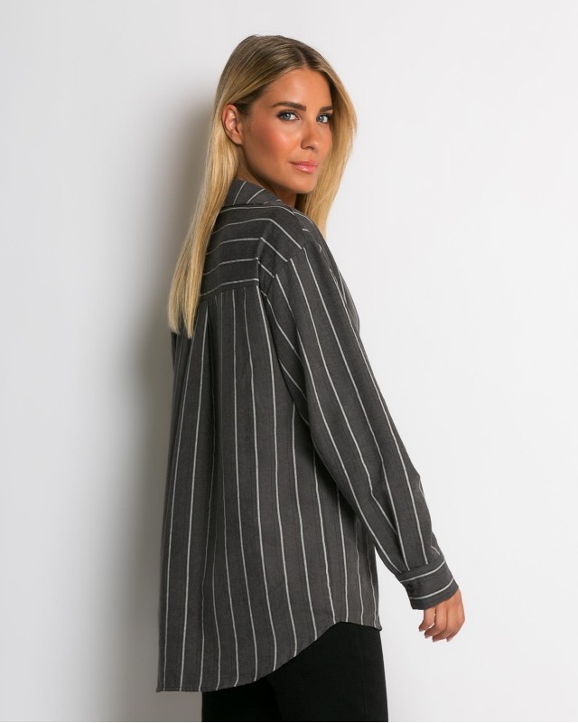 Πουκάμισο ριγέ με μπροστινή τσεπη ανθρακί