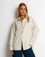 Πουκάμισο ριγέ με μπροστινή τσεπη μπεζ