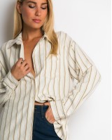 Πουκάμισο ριγέ με μπροστινή τσεπη μπεζ