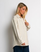 Πουκάμισο ριγέ με μπροστινή τσεπη μπεζ