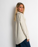 Πουκάμισο ριγέ με μπροστινή τσεπη μπεζ