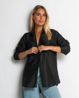 Πουκάμισο μακρύ με στρογγυλεμένο τελείωμα μαύρο