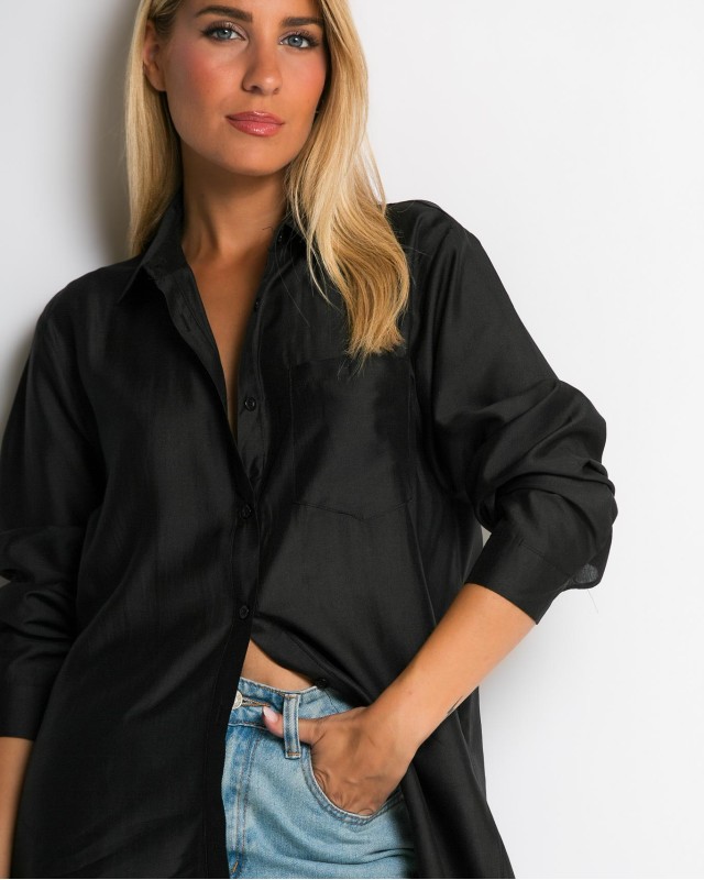 Πουκάμισο μακρύ με στρογγυλεμένο τελείωμα μαύρο