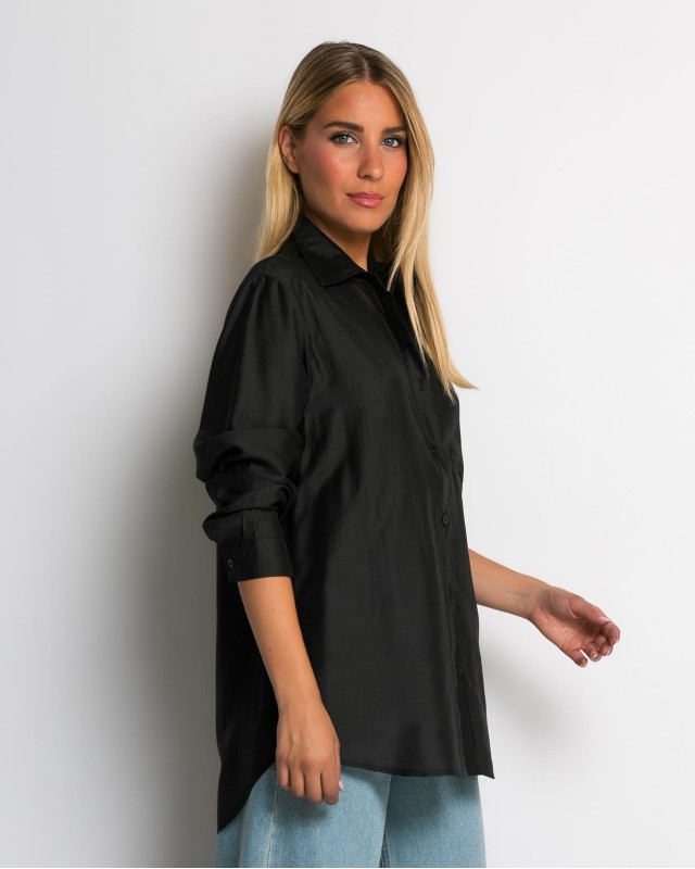 Πουκάμισο μακρύ με στρογγυλεμένο τελείωμα μαύρο