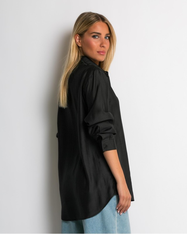 Πουκάμισο μακρύ με στρογγυλεμένο τελείωμα μαύρο